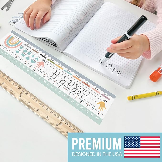Desk Name Tags for Classroom -25 Student Name Plates for Classroom Kindergarten, Preschool, 1st, 2nd & 3rd Grade, 13x3 Teacher Nameplates for Student Desks, Boho Nametags