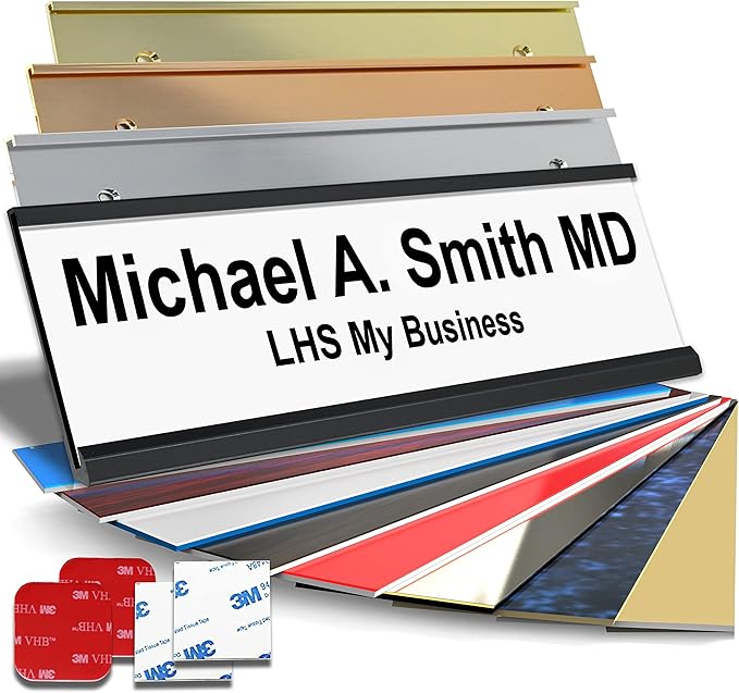 Custom Name Plate with Choice of Mounting for Walls, Doors, Cubicles, Hanging and More - Personalized White Plastic Black Letters - USA Made 2x12 - B16