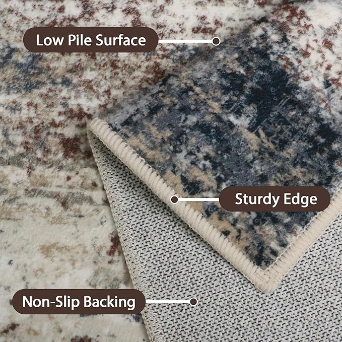 GENIMO 8x10 Area Rugs, Machine Washable Rugs for Living Room Low Pile, Modern Gray Rug with Non-Slip Rubber Backing, Soft Pet Friendly Carpet for Bedroom, Dining Room, Office, Mystic Forest