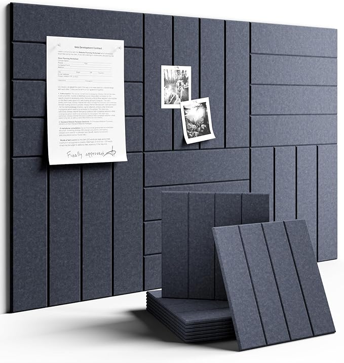 Fluxynara Felt Bulletin Board Tiles Large 36" x 24" Cork Board Alternative-6 Pack with 40 Adhesive Tabs, Thick Slat Wall Panels for Office Decor, Push Pin Board Wall Organizer Alternative - Navy Blue