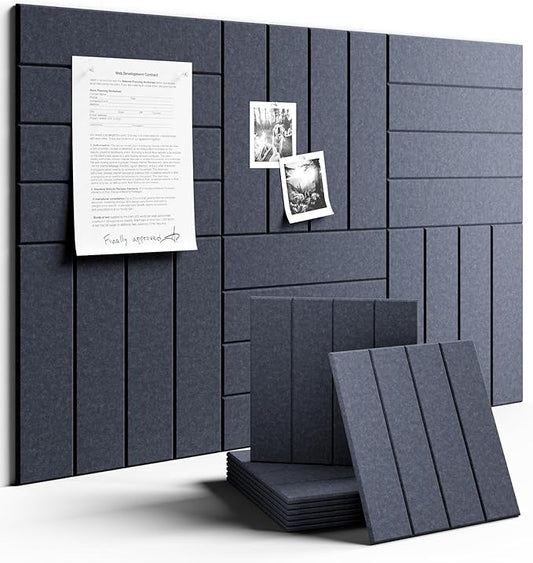 Fluxynara Felt Bulletin Board Tiles Large 36" x 24" Cork Board Alternative-6 Pack with 40 Adhesive Tabs, Thick Slat Wall Panels for Office Decor, Push Pin Board Wall Organizer Alternative - Navy Blue