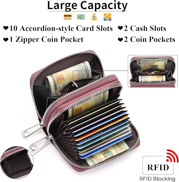 GOIACII Small Genuine Leather Wallet for Women, RFID Blocking Credit Card Holder Wallet