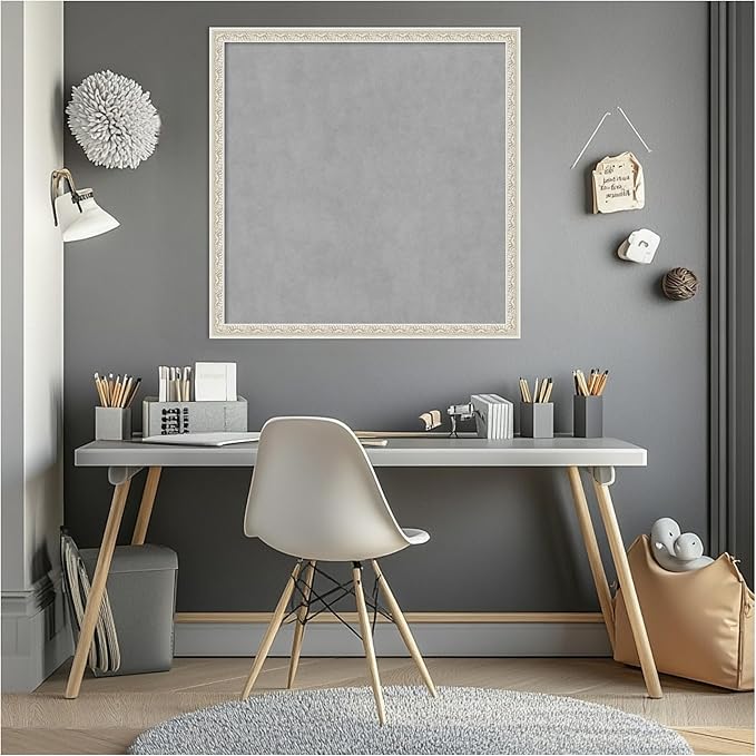 Amanti Art Silver Framed Magnetic Board 26x26 Medium Vision Board for use with Magnets, 100% Metal Sheet to Display Items as Office Decor or for Home Organization in mudroom, Kitchen or Kids Room