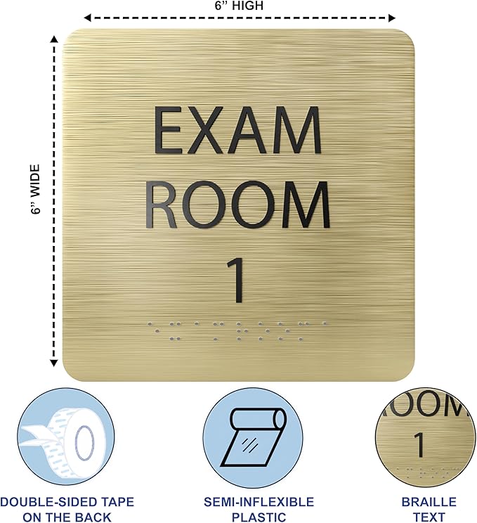 ADA CENTRAL SIGNS - 6" X6" Exam Room 1 Sign - ADA Compliant Tactile Graphics Grade 2 Braille Text Acrylic Wall Signs - Educational Institution Directional Assistance Test Center Door Sign for Schools