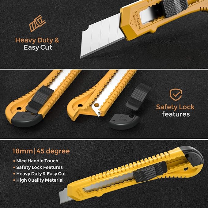 Nicpro 10 Pack Utility Knife Set, Retractable Box Cutters for Cartons, Cardboard and Boxes, 18 mm Razor Razor Sharp Blade Knife with Smooth Mechanism for Heavy Duty Office, Home, Arts Crafts, Hobby