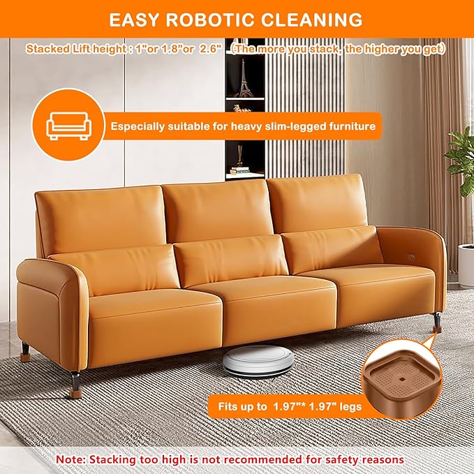 shouwuhho 8 Pack Furniture Risers Adjustable Bed Risers Heavy Duty Lifts Height 1", Square Stackable Bed Risers 1, 2 or 3 Inch for Desk Leg Table Couch Sofa Chair Bed Frame Legs Dorm, Brown