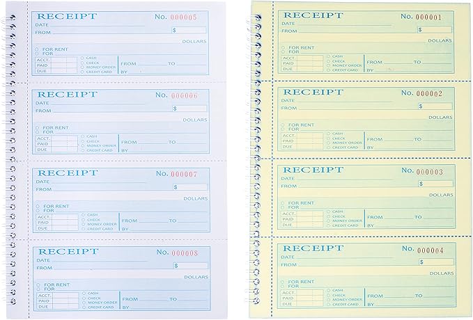 Single Book,Money Rent Receipt Book,7.9x11.22 Inches,2 Part Carbonless,Cash Receipt Book,200 Sets per Book,4 Receipts per Page