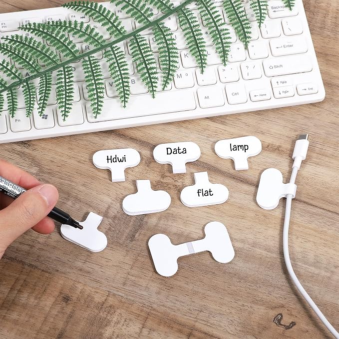 40PCS Cable Labels for Cords Cord Labels for Electronics Reusable Writable Self-Adhesive Wire Label Hook Loop Cables Label Paste Nylon Wire Waterproof White Cord Tags for Office Computers Management