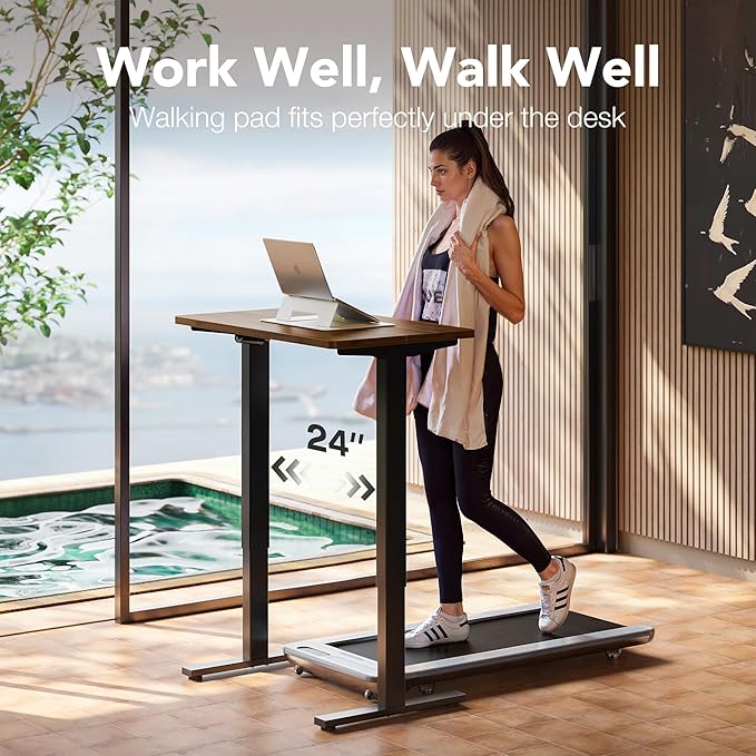 HUANUO 32" Small Electric Standing Desk Adjustable Height, 4 Memory Height Settings, Sit Stand Up Desk for Home Office & Computer Workstation, Black Walnut