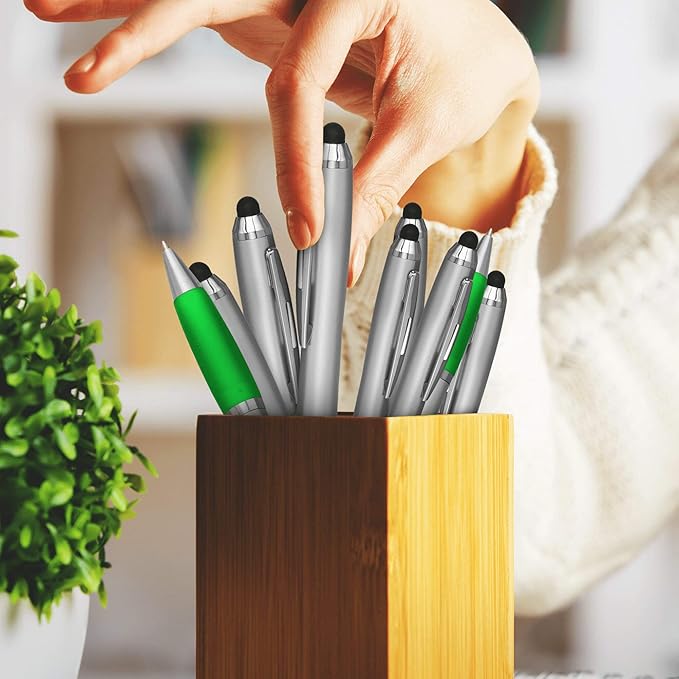 DISCOUNT PROMOS Stylus Ballpoint Pens Set of 10, Bulk Pack - Black Ink, Great for Office, School, Business, Tradeshows, Events - Green