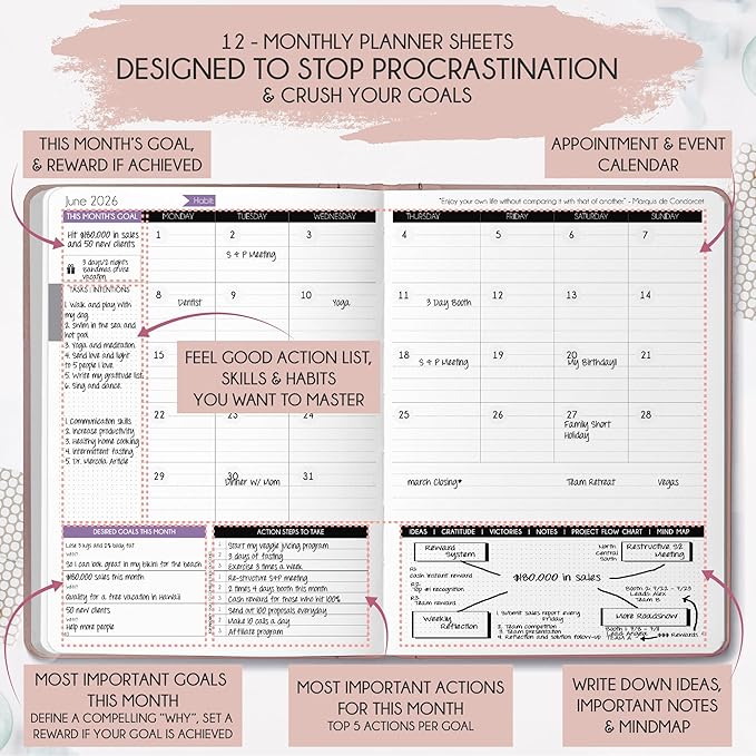 Law of Attraction Planner 2026 Deluxe with Productivity App | Weekly & Monthly Goal-Setting Planner, Life & Gratitude Journal | Include Foldable Vision Board, Gift Box & Stickers