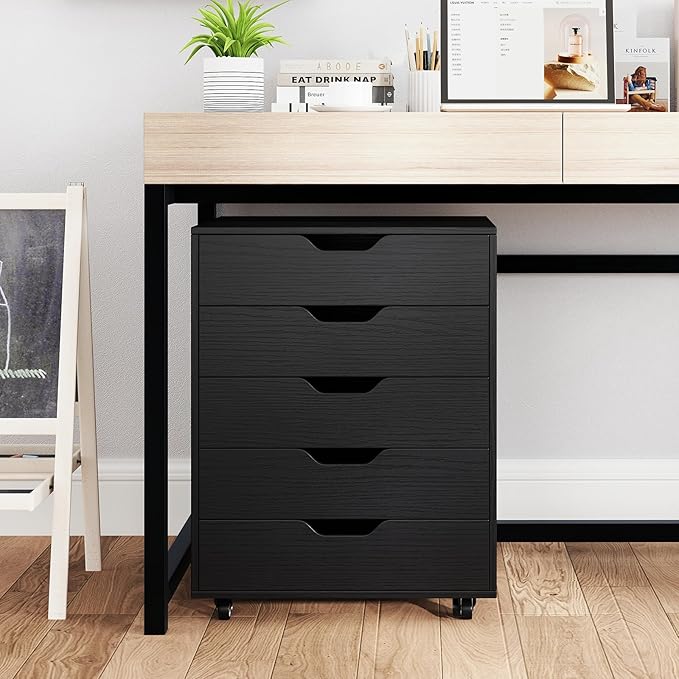 Giantex 5-Drawer Storage Cabinet, Mobile Lateral File Cabinet with Drawers, Wheels, Rolling Chest of Drawers, 19.5" x 16" x 25.5" for Office Under Desk Living Room, Study