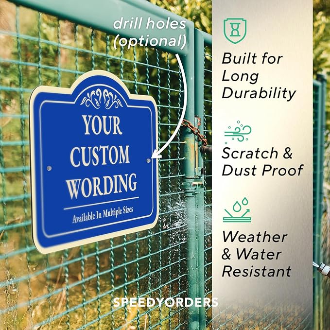 Custom Decorative Outdoor Metal Sign, Personalized Aluminum, Customized Driveway Sign, Waterproof Made In USA, Design 1 Blue Steel 12x8 In