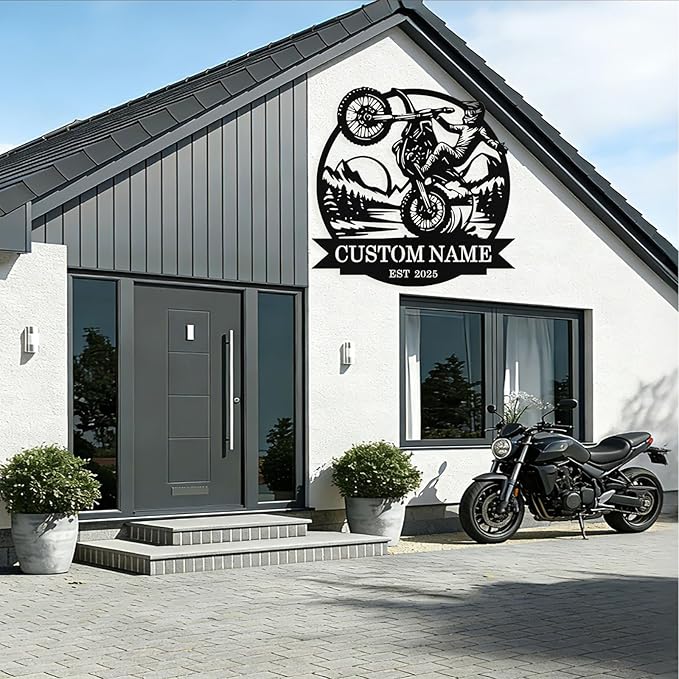 Custom Motorcycle Metal Signs Personalized Dirt Biker Name Sign Custom Garage Decor Motorbikes Wall Art Decor Motorcycle Sign Men Room Decorate Gifts for Men Husband Rider