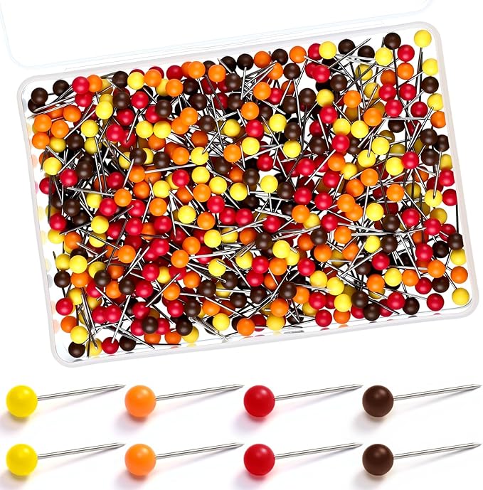 WILLBOND 500 Pack Map Push Pins Map Tacks Small Round Head Push Pins Thumb Tacks for Travel Picture Photo Bulletin Board Wall DIY Craft School Office Home(Red, Orange, Yellow, Brown,1/6 Inch)