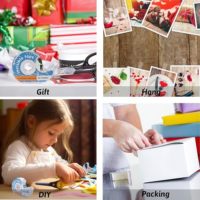 WOSWEL Tape Refills with Dispenser, 24 Roll Invisible Tapes, 3/4 Inch X 1000 in, Gift Wrapping Tapes Supplier for Valentine's Day Home School Office Use