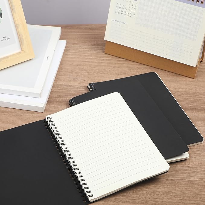 miikoul 60 Packs A5 Spiral Notebooks, Black Ruled Notebooks Bulk, 8.3"×5.5", 60 Sheets/120 Pages, Hardcover Lined Journal Notepad Travel Notebooks for Office and Back to School Supplies