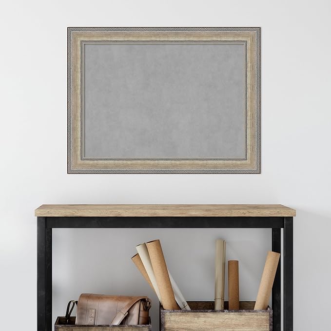 Amanti Art Silver Framed Magnetic Board 25x33 Medium Vision Board for use with Magnets, 100% Metal Sheet to Display Items as Office Decor or for Home Organization in mudroom, Kitchen or Kids Room