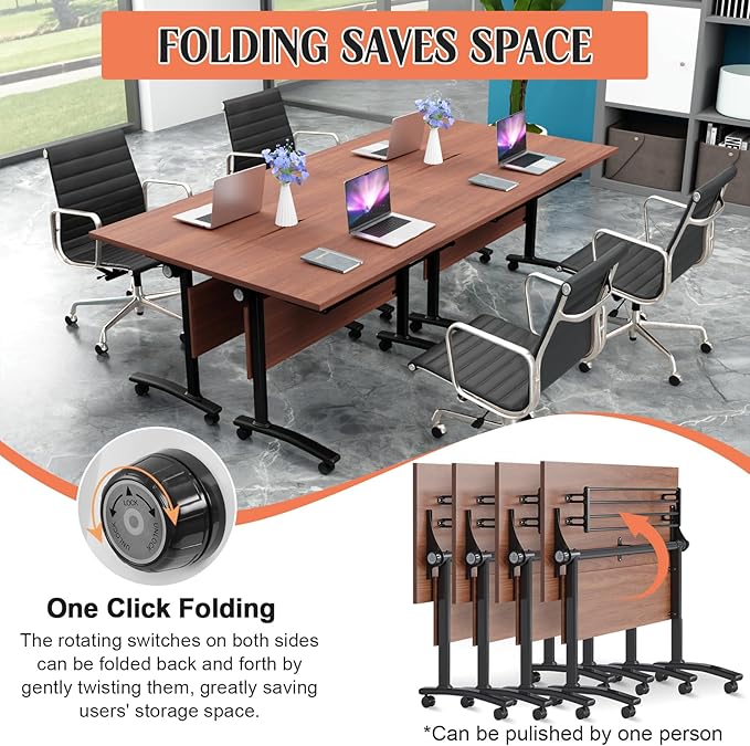 Conference Table,55.1''Folding Conference Room Table for 4-12 People,Mobile Flip Top MeetingTraining Table with Different Coulor and Styles for Offices, Classrooms,Meeting Room (6, 61''D)