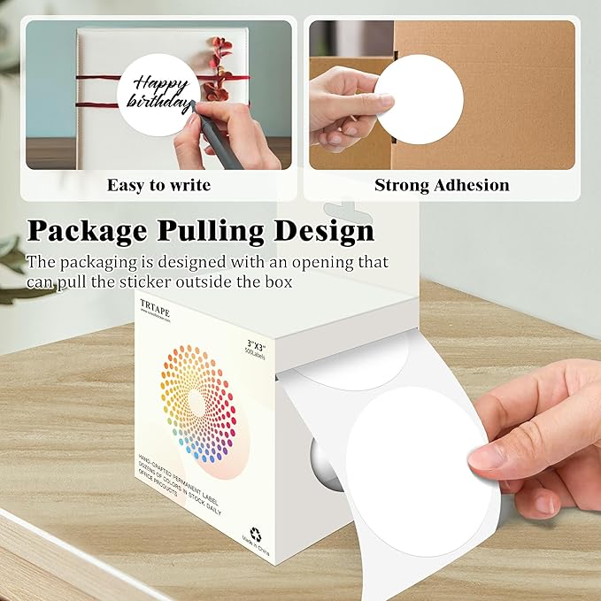 3 Inch Round Colored Dot Stickers, 2000 PCS, 4 Rolls in Dispenser Box - White Circle Color Coding Labels Dot Labels for Office, Home, Inventory Organizing
