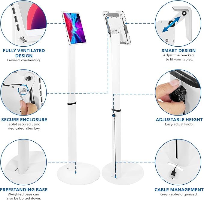 Mount-It! Anti-Theft Universal Tablet Kiosk Stand, Fits iPad Pro, Galaxy Tab, Surface Pro 9.7-13 Inch Tablets | Adjustable Floor Stand with Secure Locking for Retail, Trade Shows, POS, and Public Use