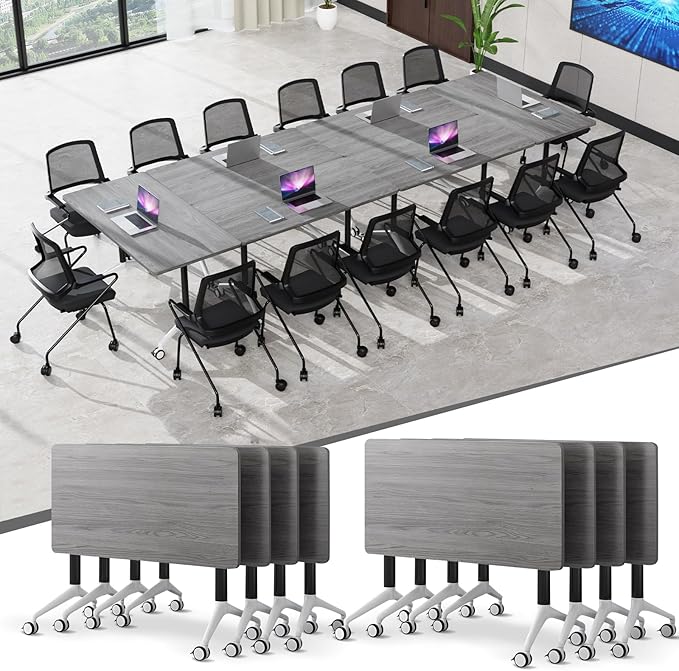 JEHUJD Conference Table,55.1''Folding Conference Room Table for 4-12 People,Mobile Flip Top MeetingTraining Table with Different Coulor and Styles for Offices, Classrooms,Meeting Room (8, 70.8''F)