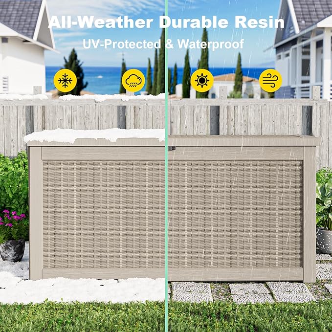 EasyUp 320 Gallon Deck Boxes Waterproof, Outdoor Large Storage Boxes with Lids, Outside Resin Storage Box & Deck Boxes for Patio, Garden Use(Gray)