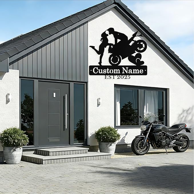 Custom Motorcycle Couple Metal Signs Personalized Biker Couple Name Sign Custom Garage Decor Motorbikes Wall Art Decor Motorcycle Sign Wedding Valentine's Day Gift for Couples