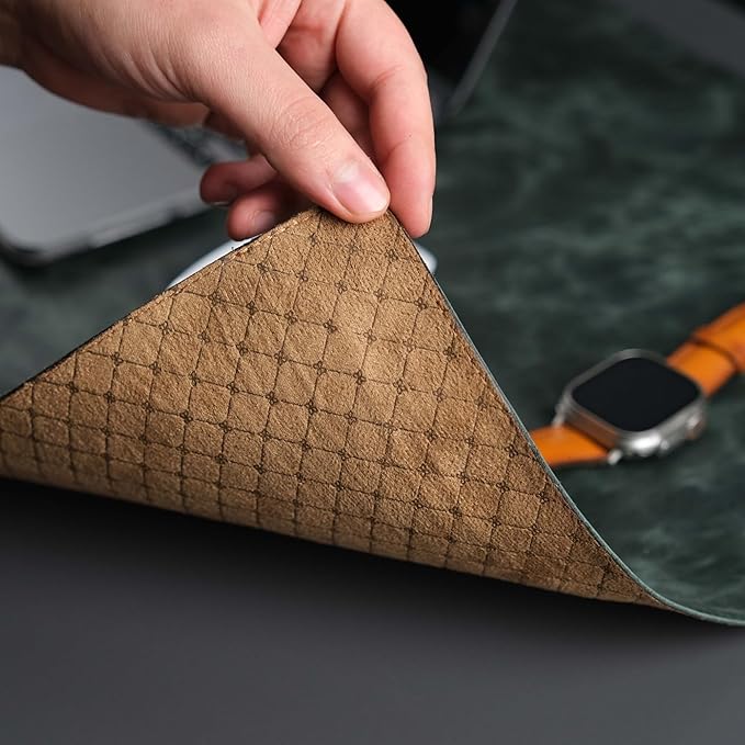 TORONATA Jersey Genuine Calfskin Leather Desk Pad, Office Desk Mat with Non-Slip Bottom, Smooth Surface for Mouse & Keyboard, Desk Protector (36x19 inches) (Dark Green)