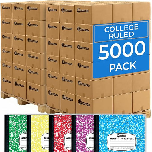 Rosmonde 5000 Pack (Pallet) Composition Notebooks Bulk, College Ruled, Jumbo Pallet of Composition Notebooks, 200 Pages (100 Sheets), 9-3/4 x 7-1/2, Bulk for School Districts, 4-7 Days Transit