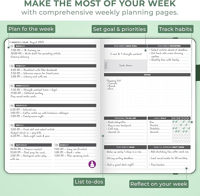 Clever Fox Planner Large – Undated Weekly & Monthly Planner for Productivity, Time Management & Goals – Organizer Journal – 7x10” (Forest Green)