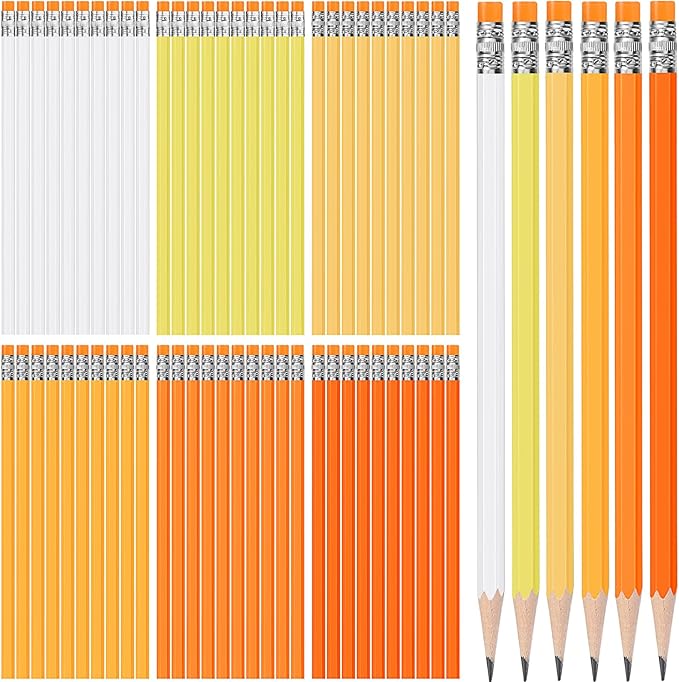 TecUnite 120 Pcs #2 HB Pencils with Eraser No 2 Unsharpened Wooden Hexagonal Pencils for Adults Gifts for School Exam art Learning Office Sketching(Orange Series)
