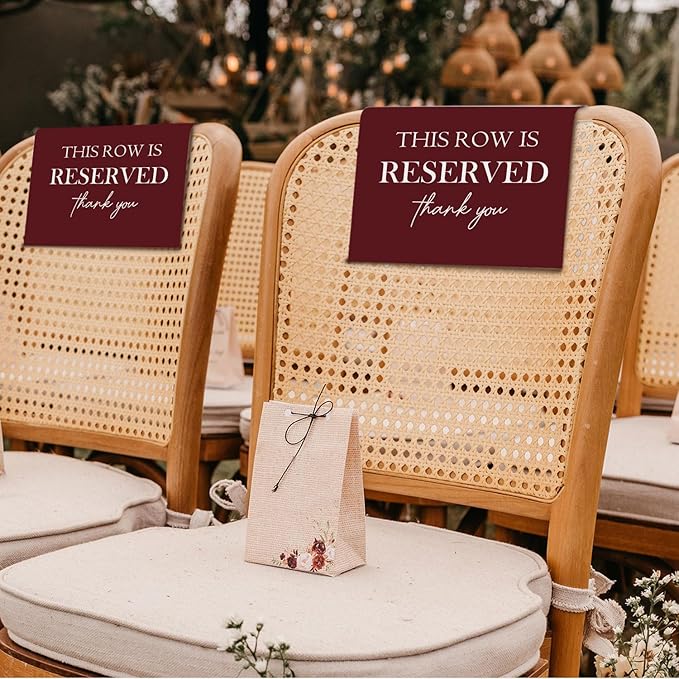 ChissNook Reserved Seating Chair Signs, This Row Is Reserved Pew Cloths Seating Placeholder for Church Pews, Burgundy Wedding Decorations for Reception Parties Celebrations Event (Burgundy, 4 PCS)