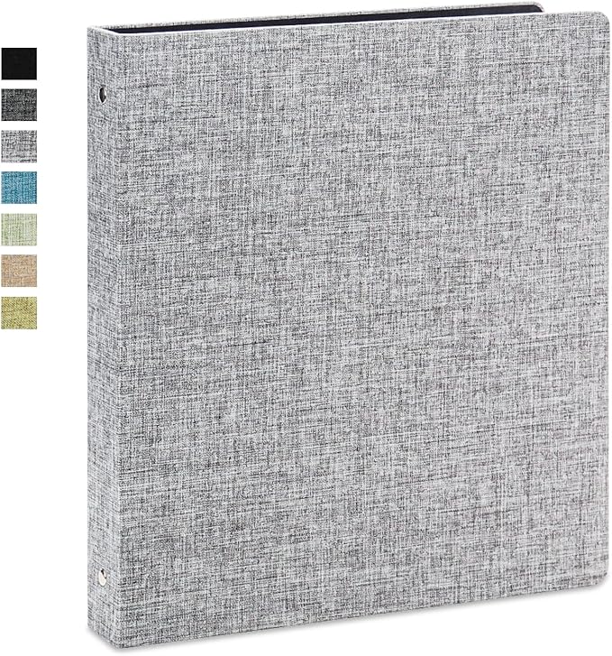 Vienrose 3 Ring Binder 1 Inch Round Rings with Linen Fabric Cover, Fits 8.5 x 11 Inch Paper, Durable Organizer for School, Office, Home, Recipes, Grey