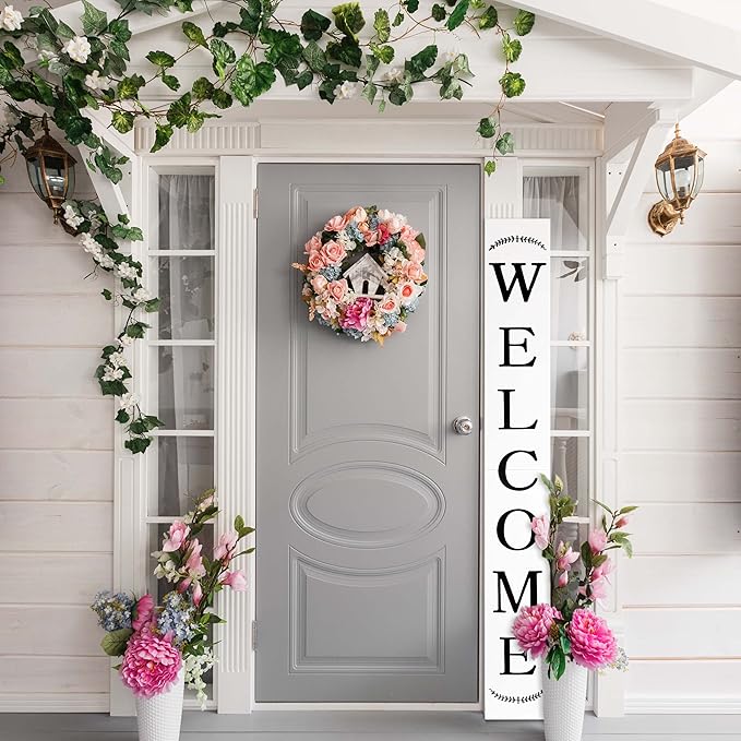 Tall Outdoor Welcome Sign for Front Door, 6ft White Welcome Sign,Rustic Tall Welcome Sign for Front Porch Decor, Modern Farmhouse Welcome Porch Sign Wood Vertical Decor, Fall Porch Decor for The Home