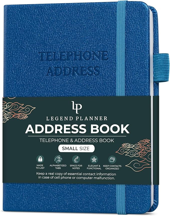 Legend Planner Address Book with Alphabetical Tabs – Mini Telephone Address Book for Phone Numbers, Addresses, Email Contacts, Passwords & Important Dates –Small Size,11x14.5cm,Hardcover (Mystic Blue)