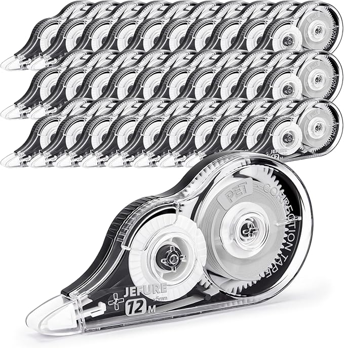 JEFURE 30 Pcs Correction Tape, 39.37 Ft White Wrong Out Tear-Resistant Bulk, Instant Corrections Easy to Use Applicator for School, Office, Note Taking, Journal (Tape Width 0.2 in，Clear)