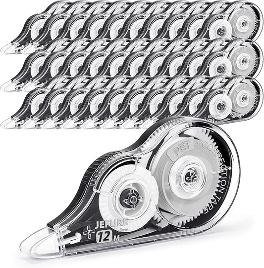 JEFURE 30 Pcs Correction Tape, 39.37 Ft White Wrong Out Tear-Resistant Bulk, Instant Corrections Easy to Use Applicator for School, Office, Note Taking, Journal (Tape Width 0.2 in，Clear)