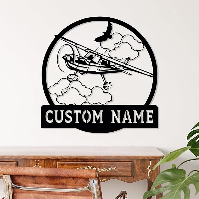 Personalized Metal Airplane Wall Art, Airplane Name Sign, Customized Pilot Name Sign, Airplane Hangar Sign Decor, Aviation Home Office Decor, Large Outdoor Decor, Pilot Gifts, Aircraft Lovers Gift
