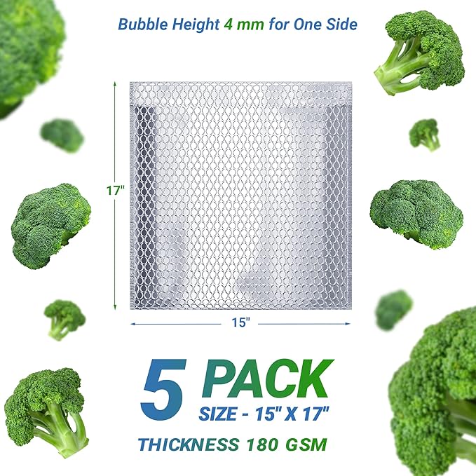 Amiff Silver Thermal Bubble Mailer, 15 x 17 Inches. 5 Pack Metallic Bubble Mailers. Self-Seal Insulated Mailers for Cold Shipping. Padded Envelopes Waterproof. Thermal Bag for Food, Cosmetics