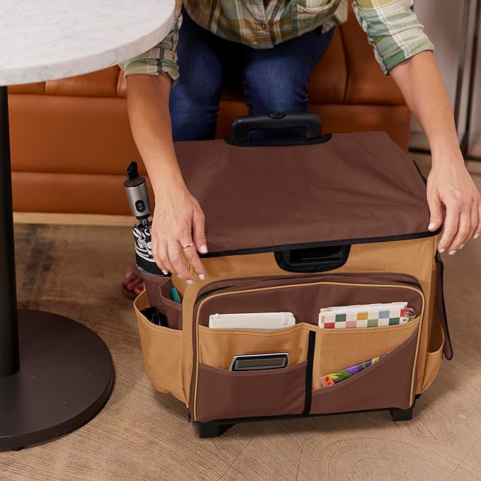 ECR4Kids Universal Rolling Cart with Canvas Organizer Bag, Mobile Storage, Chocolate/Sand