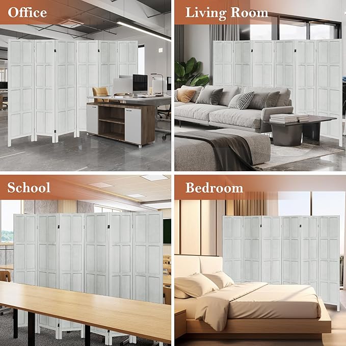Leesinwing Wood Room Divider 6 Panel Folding Privacy Screen, Classic 5.6Ft Indoor Wooden Partition, Portable Partition Wall Divider for Room Separation, Home, Office, Bedroom, Restaurant (White)