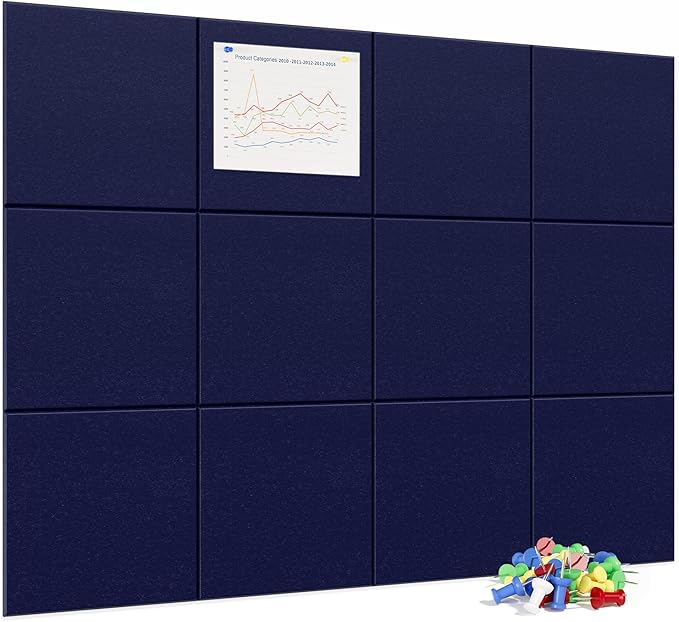 Neatsure Large Cork Board for Wall, 48" x 36" Bulletin Board with Pushpins, 12 Panels Felt Tiles Tack Push Pin Board for Office, Dark Blue