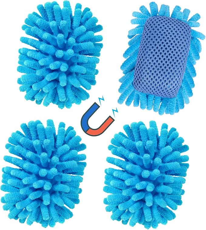 SITHON 4 Pieces Magnetic Microfiber Shag Whiteboard Eraser, Washable Microfiber Shag Dry Erase Board Eraser for Markers, Chalk, Home and Office (Blue)