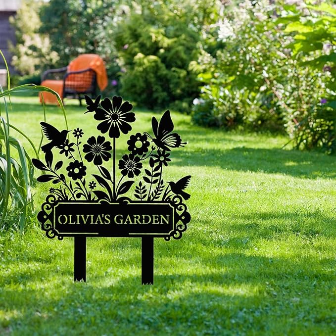 Custom Garden Sign | Personalized Garden Stake Metal Sign | Personalized Garden Name Sign | Custom Sign Outdoor Metal | Metal Sign Stakes Customized | Gardening Decor Gifts for Gardeners