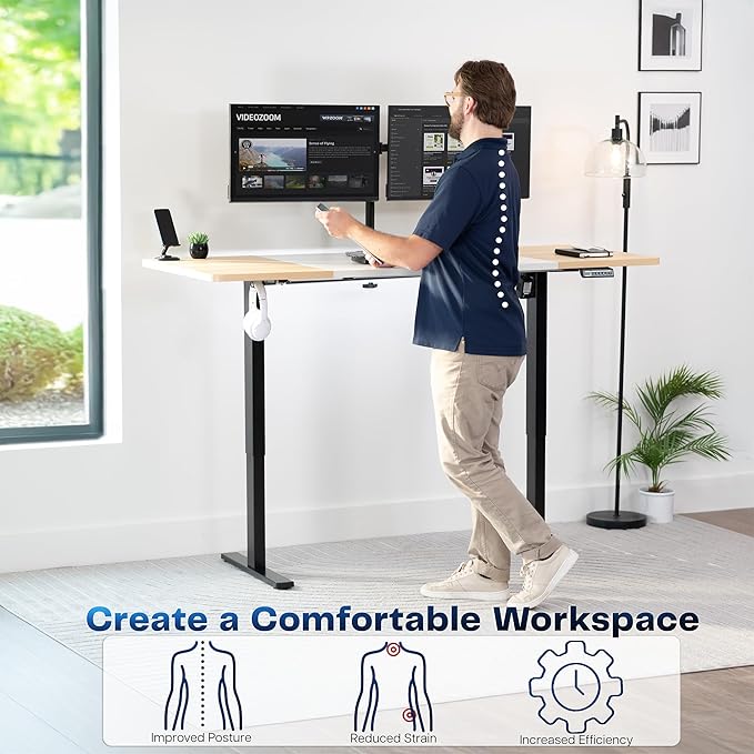 VIVO Electric 71 x 30 in Standing Desk, Memory Height Adjustment, 1B Series, Holds 220 lbs, White and Light Wood Top, Black Frame, DESK-KIT-1B7WC