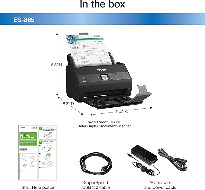 Epson Workforce ES-865 High Speed Color Duplex Document Scanner with Twain Driver