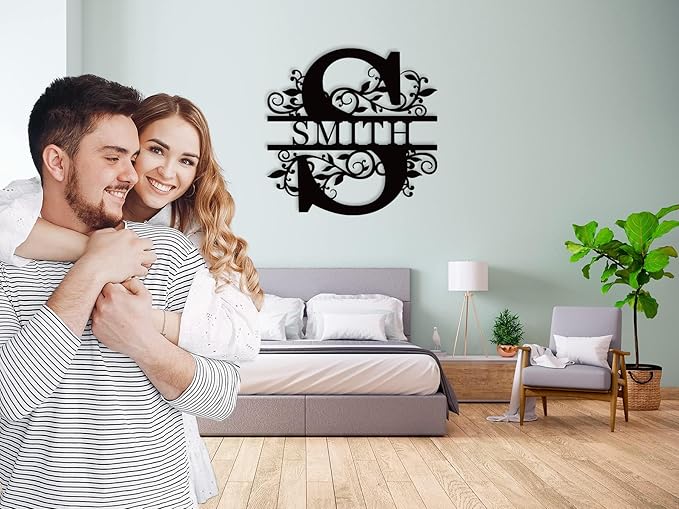 Personalized Christmas Gifts 2026 Best Housewarming Gifts Custom Metal Wedding Anniversary Sign Custom Metal Sign Wedding Gifts Personalized Family Name Signs Monogram Wall Décor（Initial）
