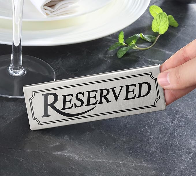 New Star Foodservice Stainless Steel Table Tent Sign (Silver (Reserved), 4 by 1.5-Inch (Set of 2))