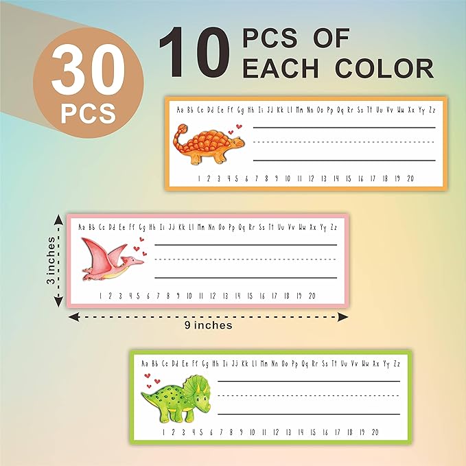 30 Name Tags Labels -Dinosaur Love Theme Self Adhesive Name Plates, Desk Label, Locker Stickers for Classroom School, Student, Teacher Decorations & Supplies - A05